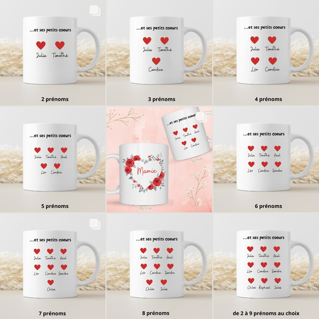 Mug Mamie rose rouge PERSONNALISABLE