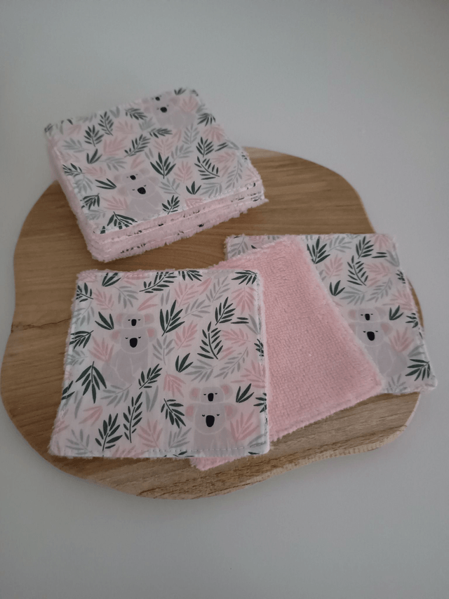 Panier de 10 cotons lavables koala rose et vert