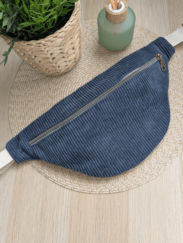 Sac banane femme en velours cotelé bleu canard