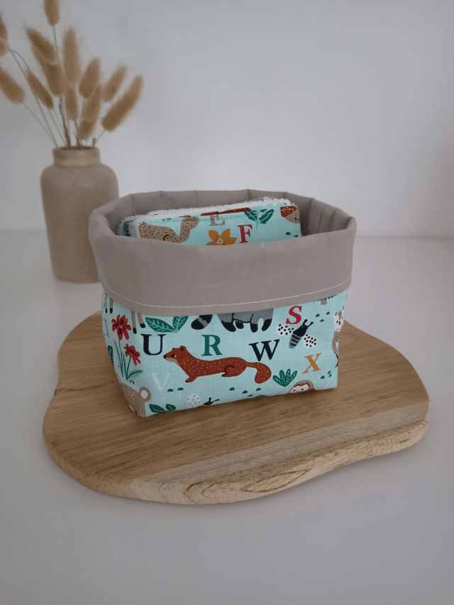 Panier de 10 cotons lavables animaux et alphabet