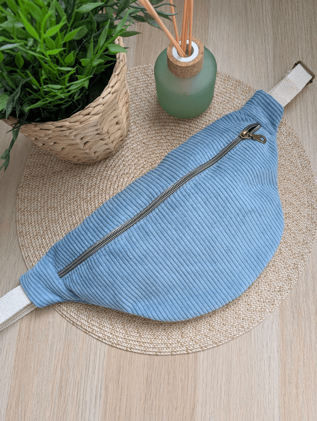 Sac banane femme en velours cotelé bleu clair 