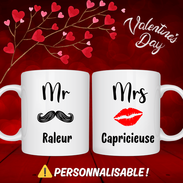 Duo de Mugs personnalisés Mr & Mrs couple