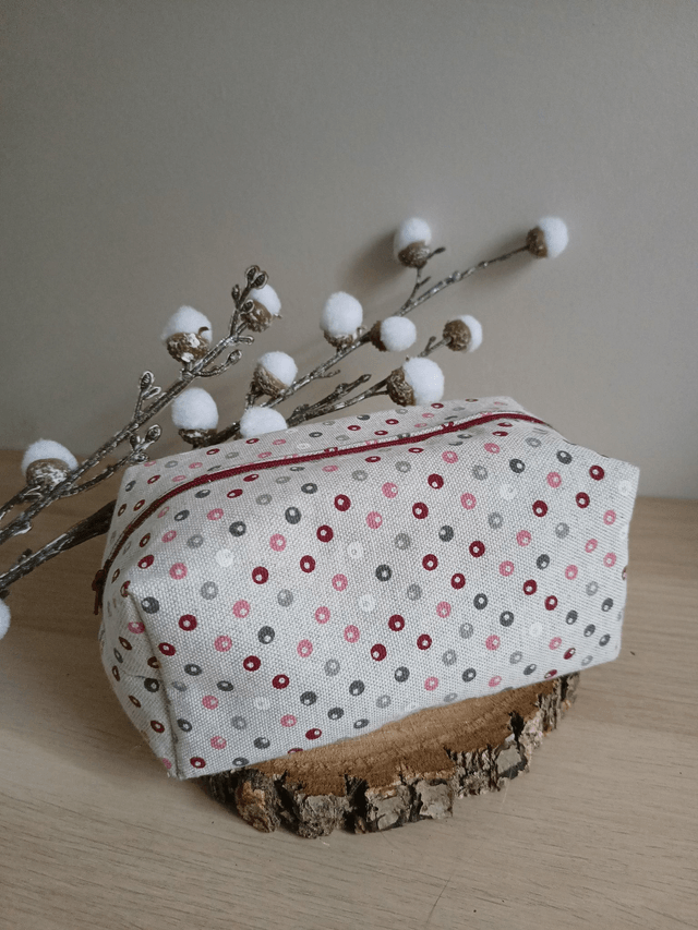 Grande trousse pois roses et gris