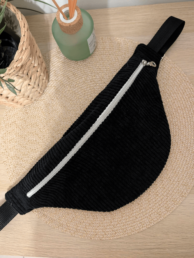 Sac banane femme velours cotelé noir