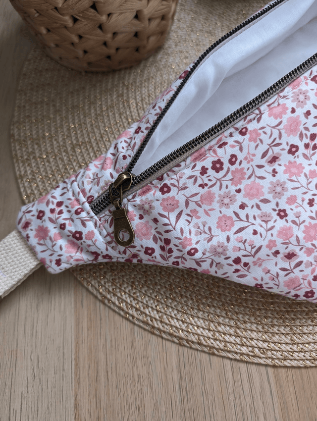 Sac banane femme en tissu fleuri rose