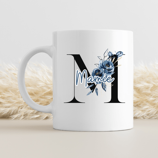 Mug Mamie, florale bleue