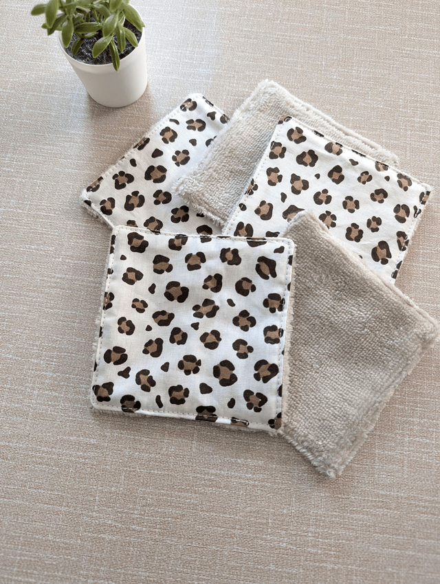 Pack de 5 cotons lavables démaquillants léopard
