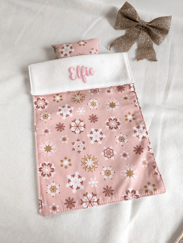 Parure de lit pour lutin farceur "rose flocons dorés"
