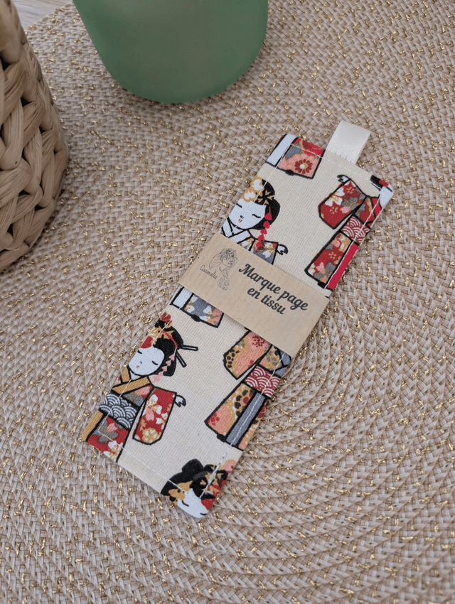 Marque page en tissu modèle japonaises beige
