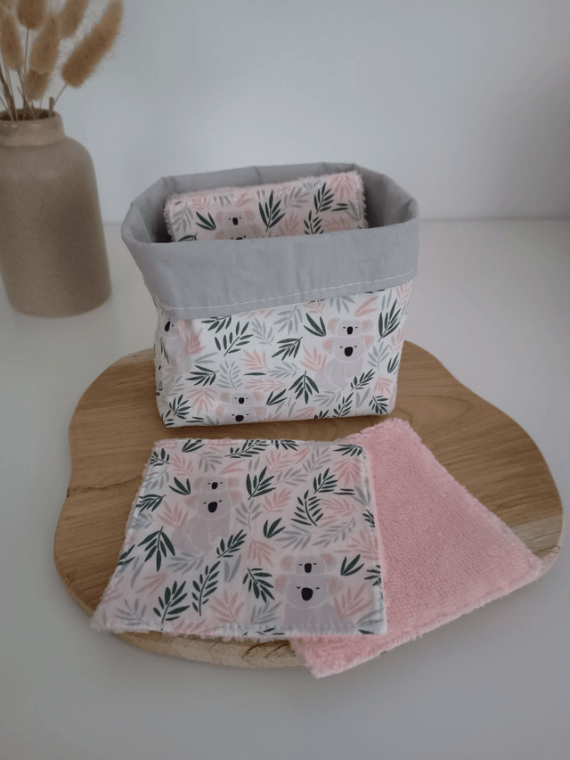 Panier de 10 cotons lavables koala rose et vert
