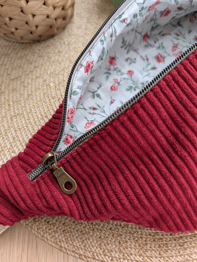 Sac banane femme en velours cotelé rouge