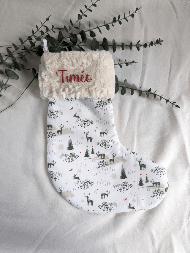 Chaussette de Noël sapins personnalisable 
