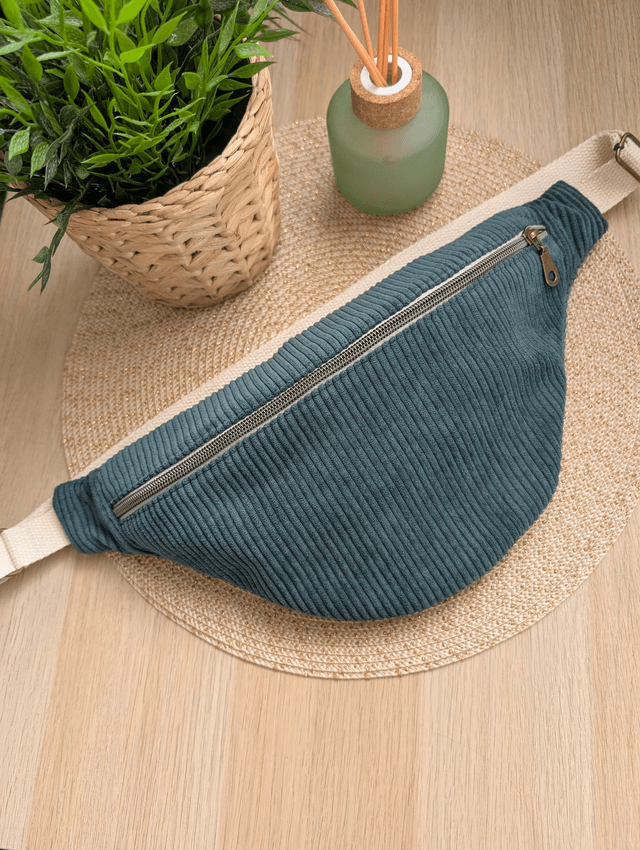 Sac banane femme en velours cotelé vert foncé
