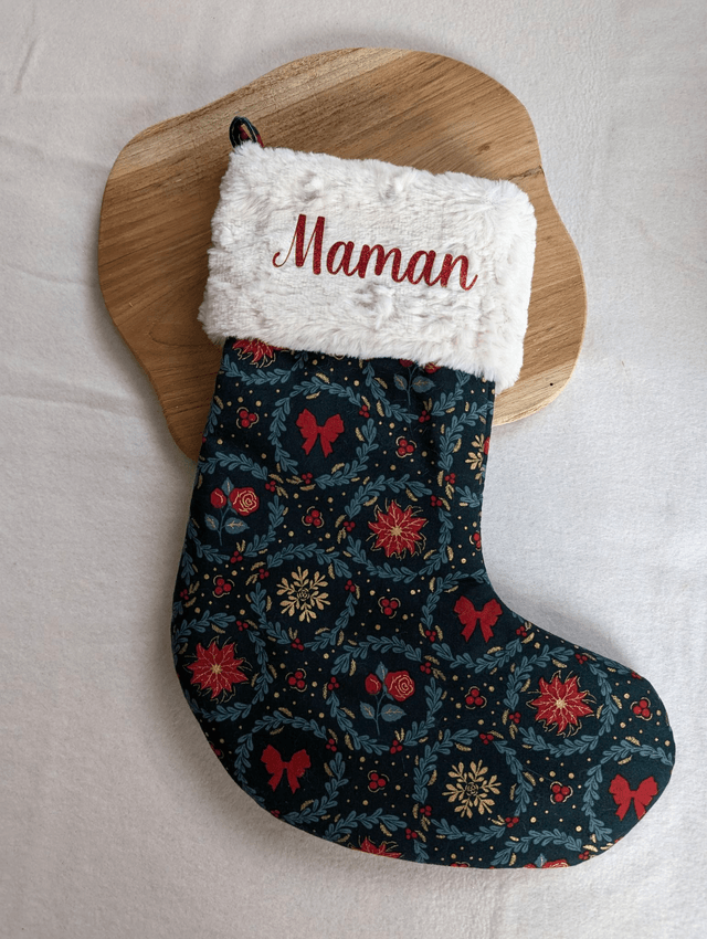 Chaussette de Noël vert foncé personnalisable 