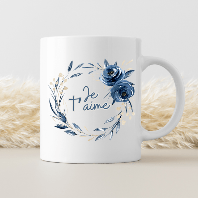 Mug Mamie, florale bleue