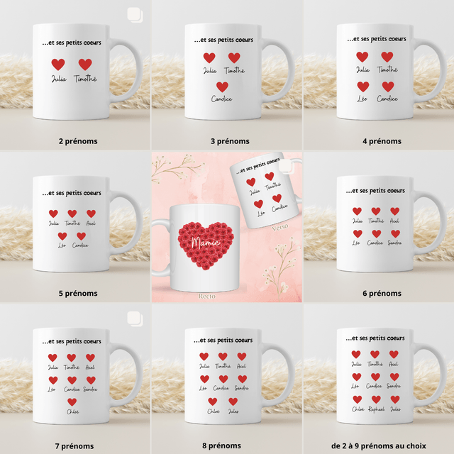 Mug Mamie coeur rouge PERSONNALISABLE