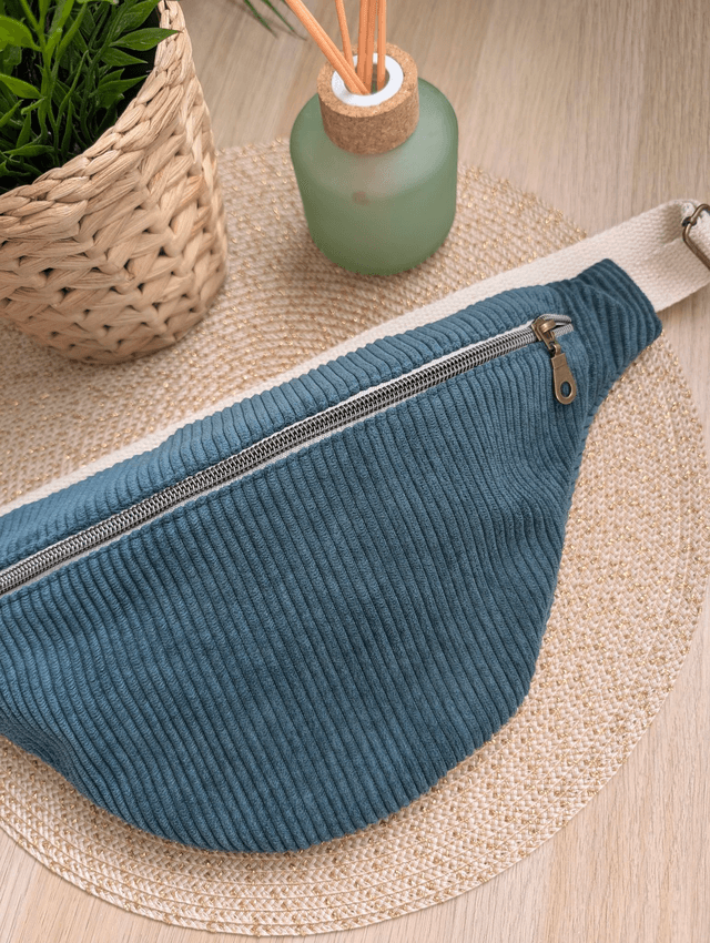 Sac banane femme en velours cotelé vert foncé
