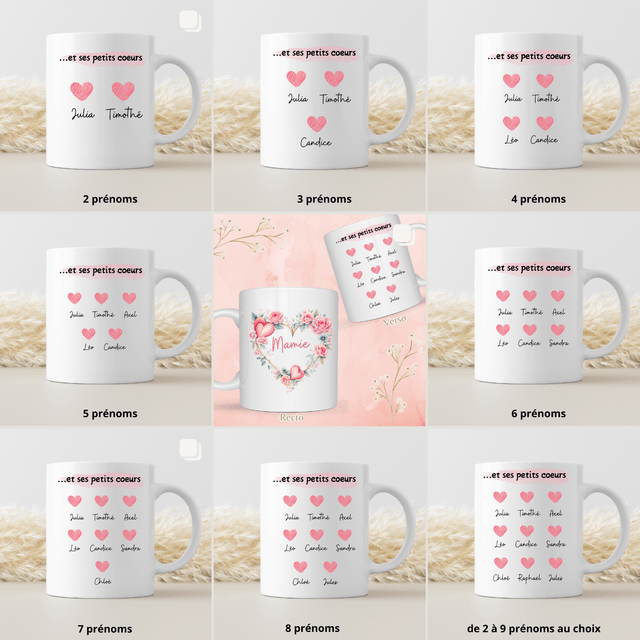 Mug Mamie coeur rose PERSONNALISABLE