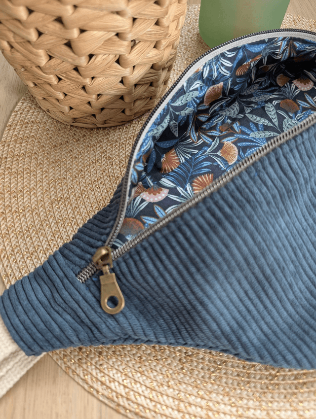 Sac banane femme en velours cotelé bleu canard