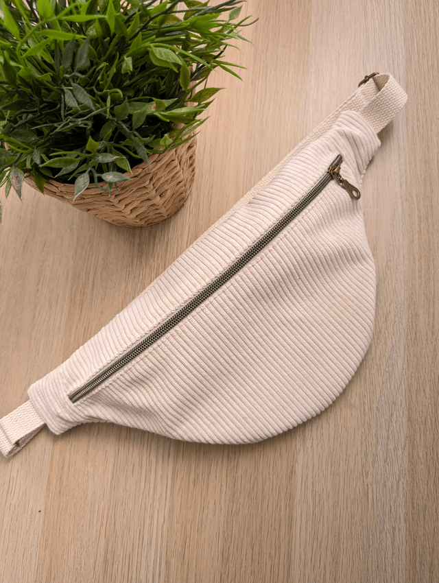 Sac banane femme en velours cotelé beige léopard