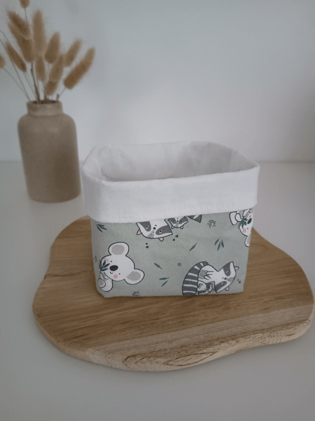 Panier de 10 cotons lavables vert koala et raton laveur