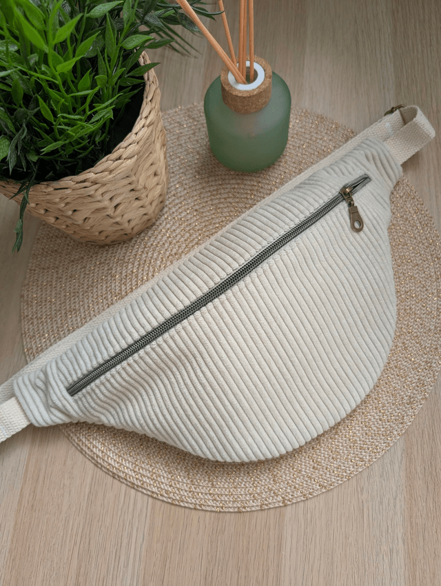 Sac banane femme en velours cotelé beige