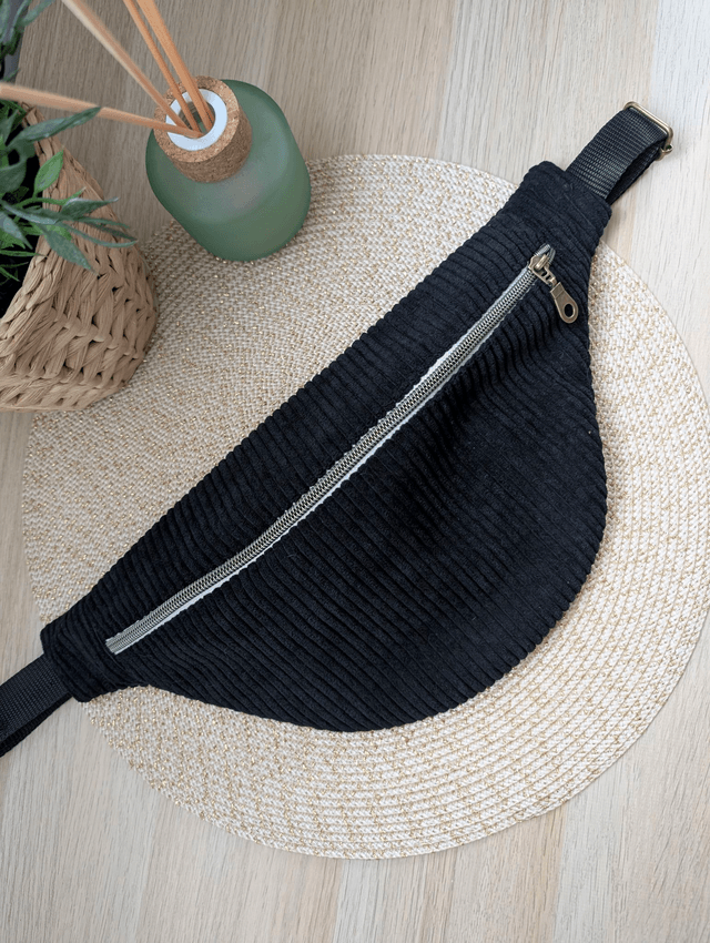 Sac banane femme velours cotelé noir 
