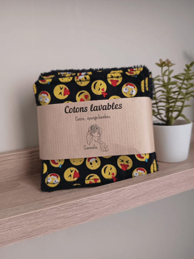 Pack de 5 cotons lavables démaquillants SMILEY
