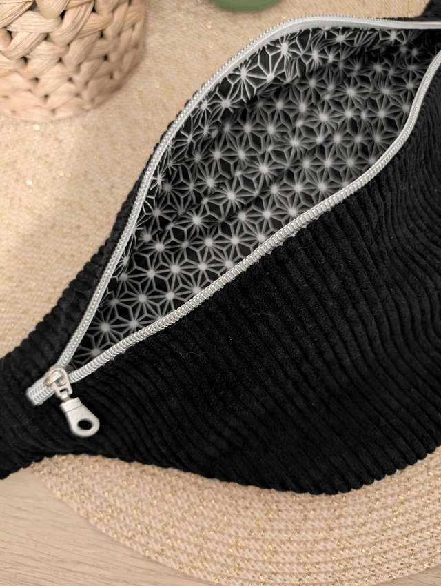 Sac banane femme velours cotelé noir