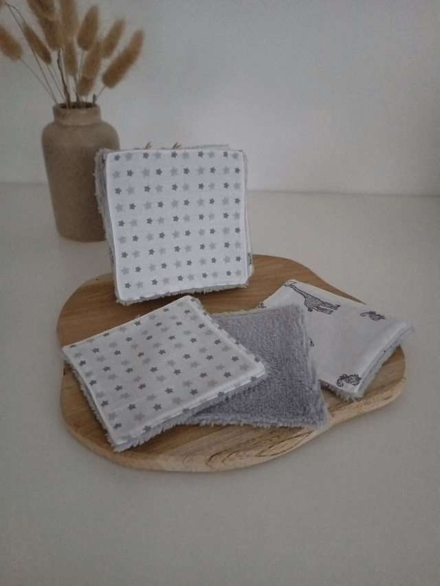 Panier de 10 cotons lavables animaux gris