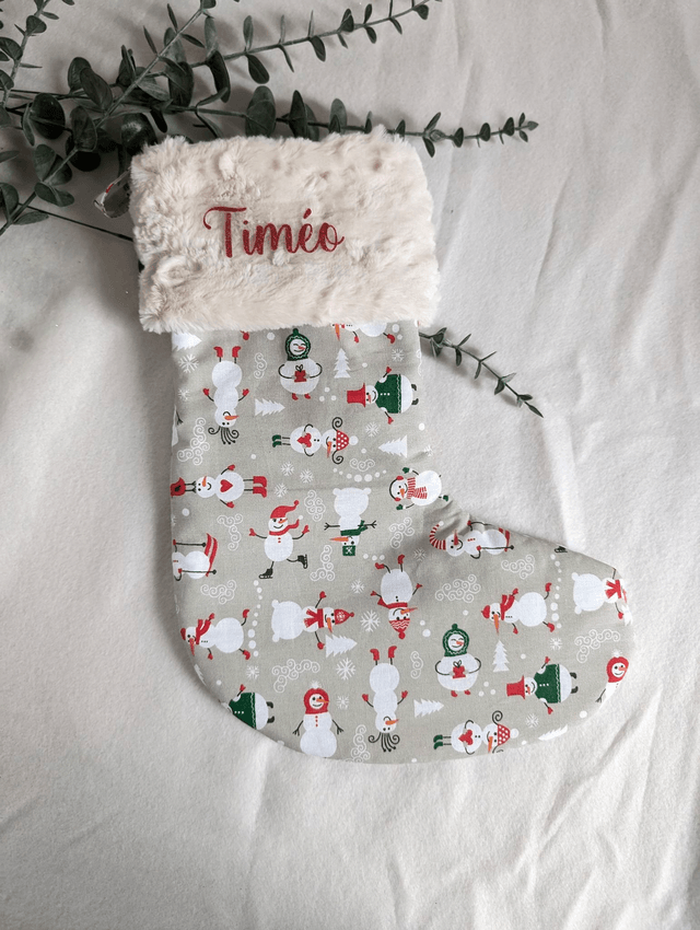 Chaussette de Noël bonhommes de neige personnalisable 