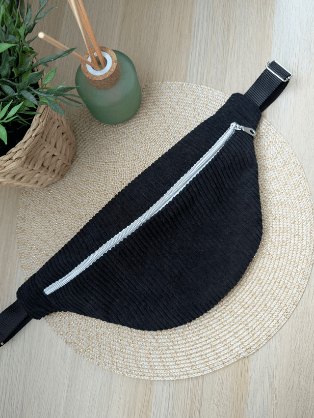 Sac banane femme velours cotelé noir 