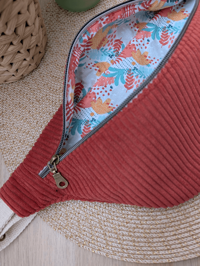 Sac banane femme en velours cotelé orange