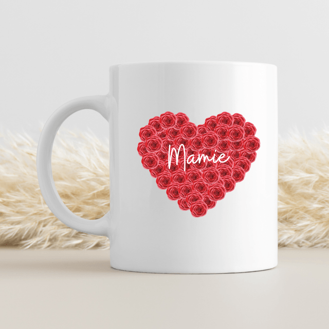 Mug Mamie coeur rouge PERSONNALISABLE