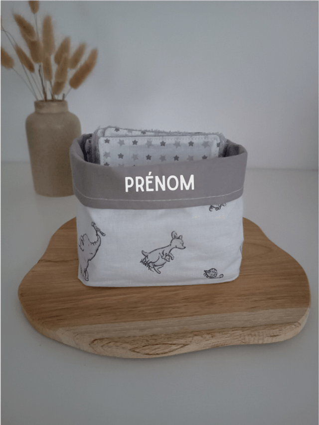 Panier de 10 cotons lavables animaux gris