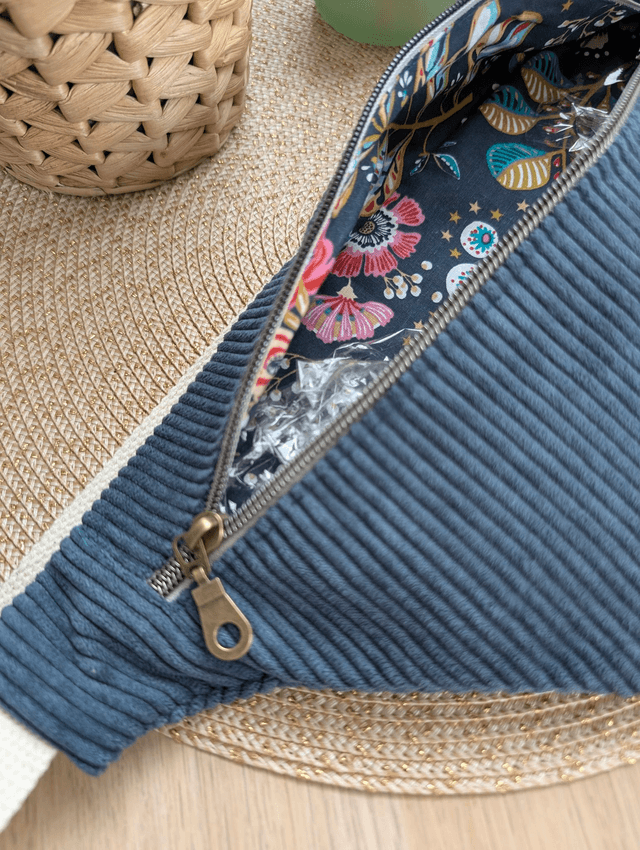 Sac banane femme en velours cotelé bleu canard