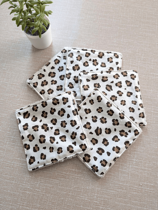 Pack de 5 cotons lavables démaquillants léopard