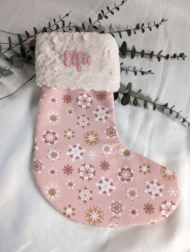 Chaussette de Noël rose flocons personnalisable 