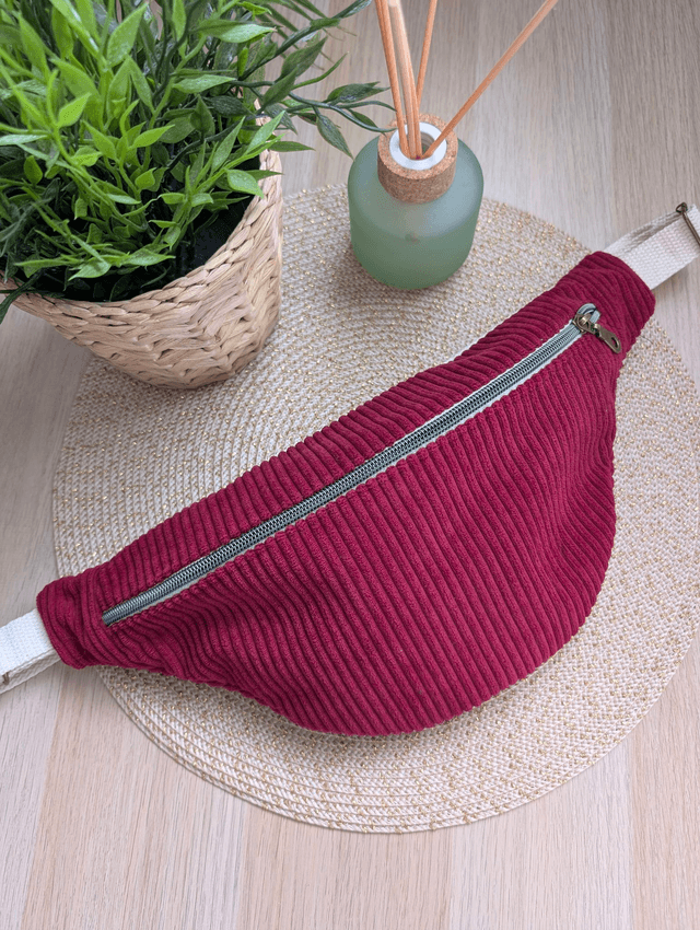 Sac banane femme en velours cotelé rouge