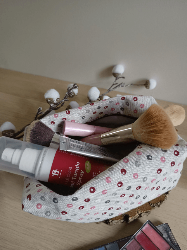 Grande trousse pois roses et gris