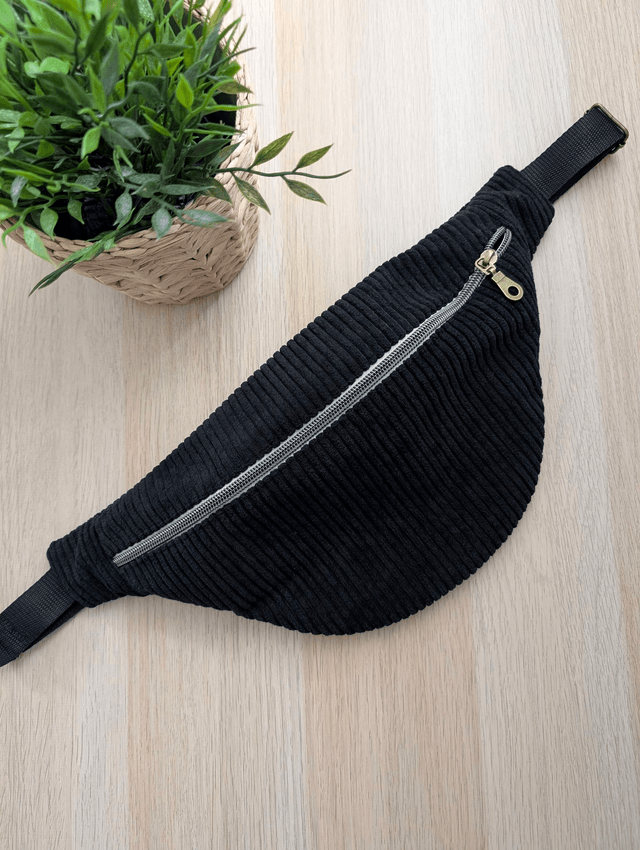 Sac banane femme velours cotelé noir