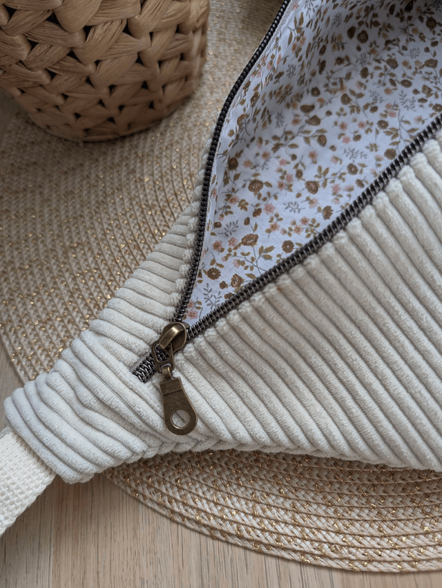 Sac banane femme en velours cotelé beige