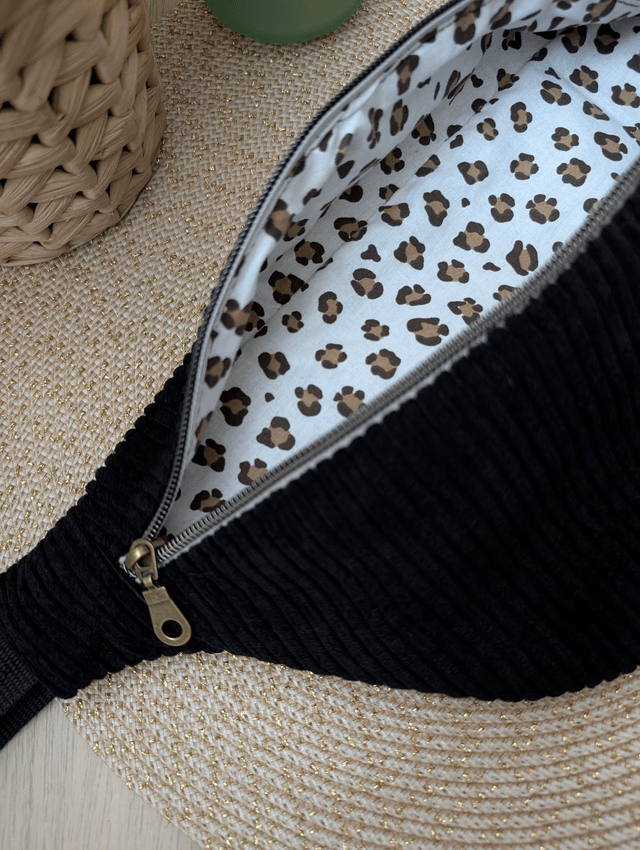 Sac banane femme velours cotelé noir 