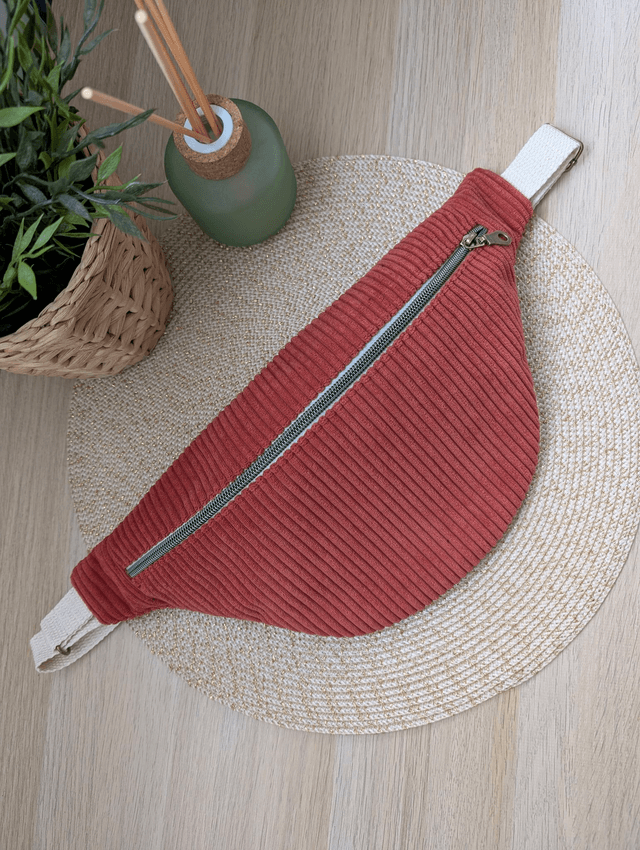 Sac banane femme en velours cotelé orange