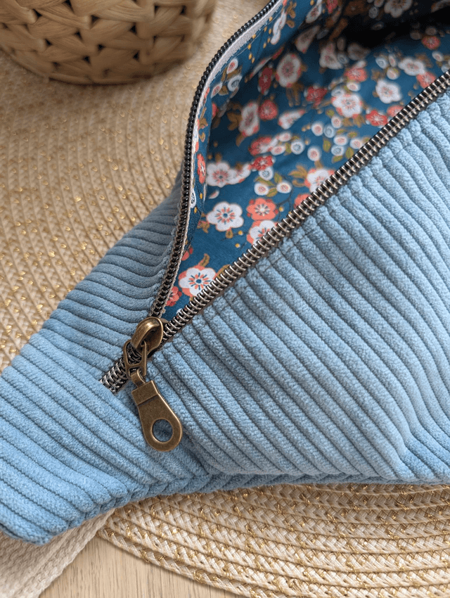 Sac banane femme en velours cotelé bleu clair 