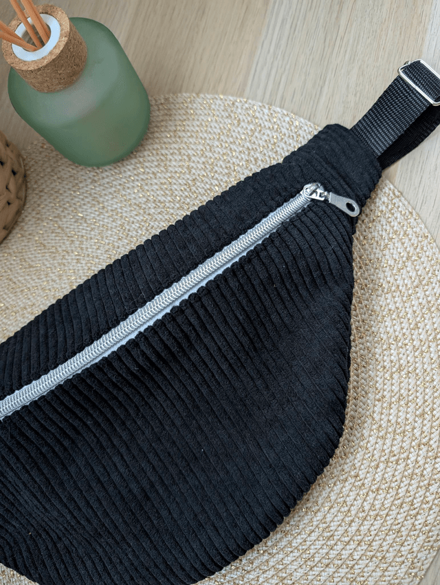 Sac banane femme velours cotelé noir 