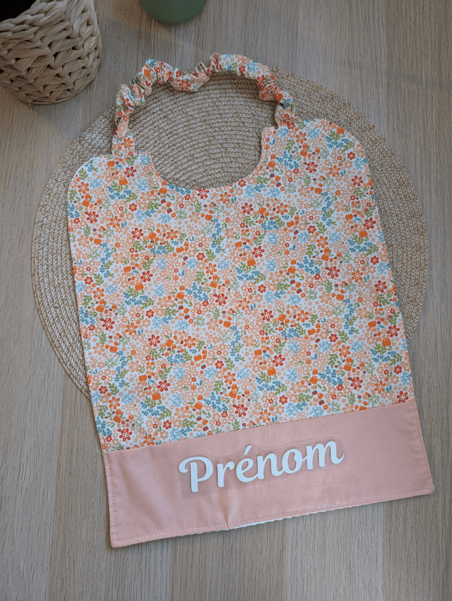 Serviette de cantine enfant orange fleurie