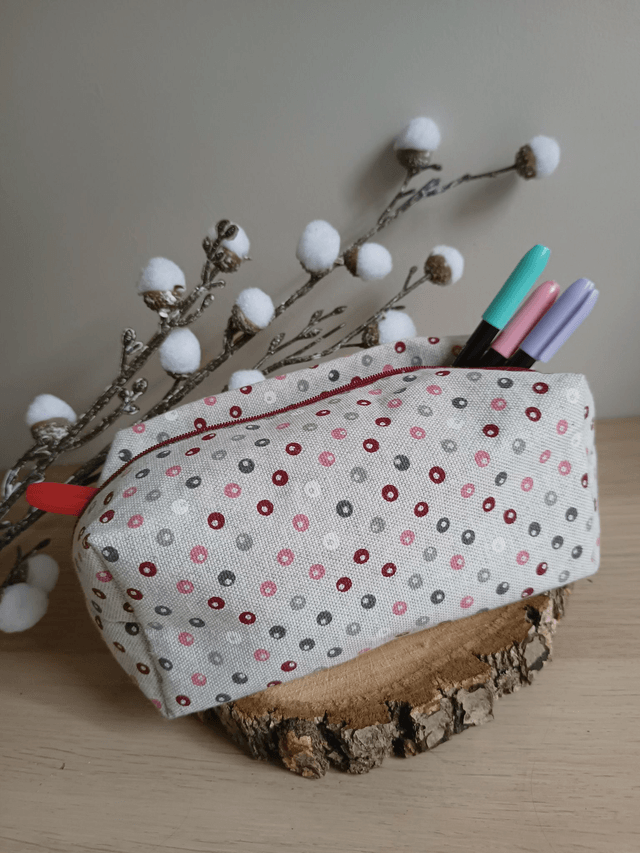 Grande trousse pois roses et gris