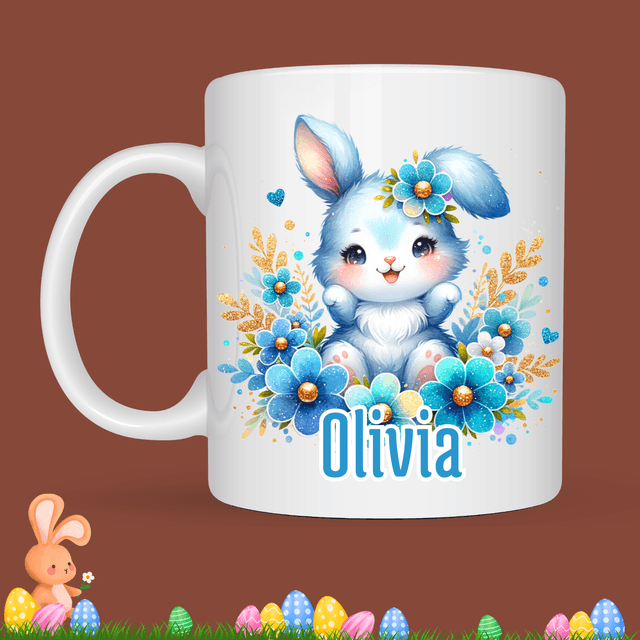 Mug de Pâques &quot;Lapin bleu&quot;, prénom au choix 
