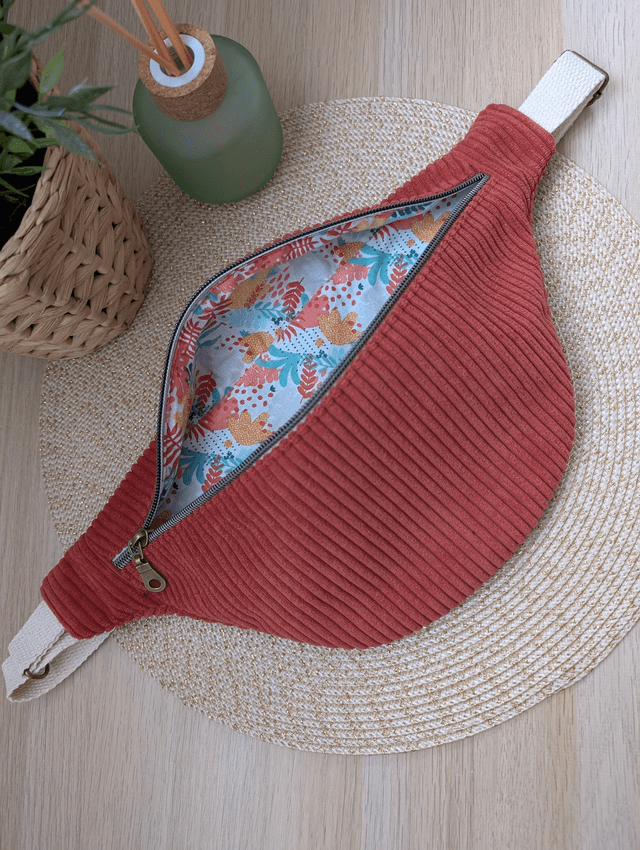 Sac banane femme en velours cotelé orange